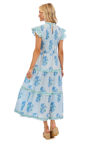 Perin Smocked Midi Dress • Blue