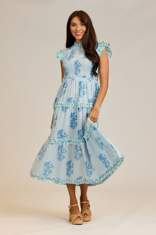 Perin Smocked Midi Dress • Blue