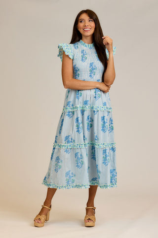 Perin Smocked Midi Dress • Blue