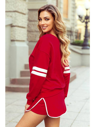 Varsity Stripe Pullover Mini Skirt Set • Red