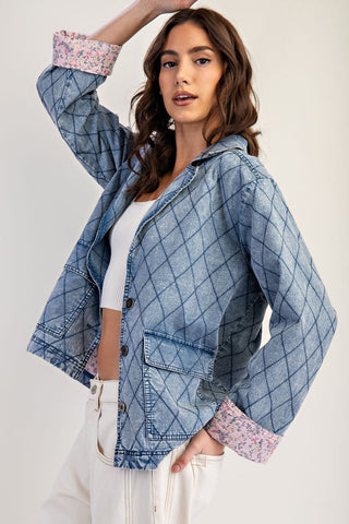 Monroe Diamond Quilted Pattern Jacket • Denim