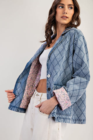Monroe Diamond Quilted Pattern Jacket • Denim