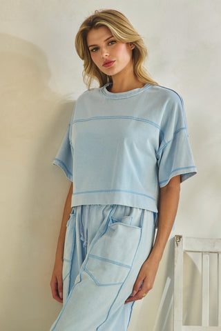 Cropped Easy Breezy Top & Pants Set • Light Blue