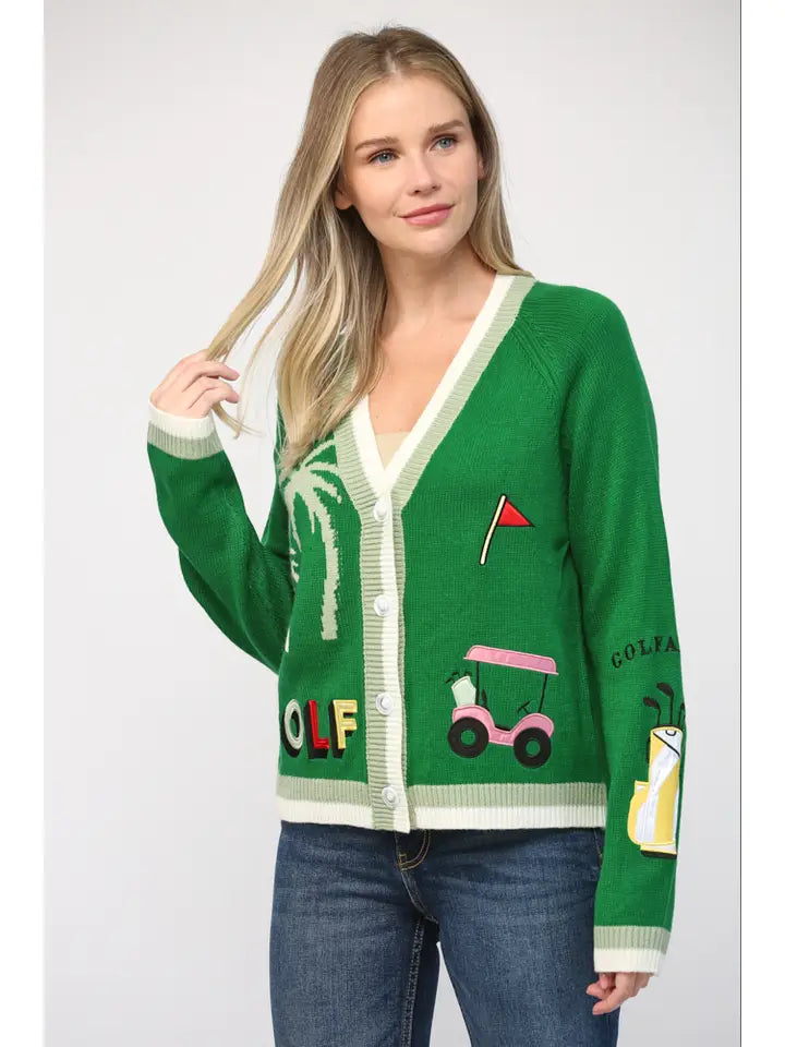 Golf Embroidered Patch Cardigan