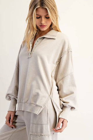 Snow Washed Long Sleeve Pull Over • Bone