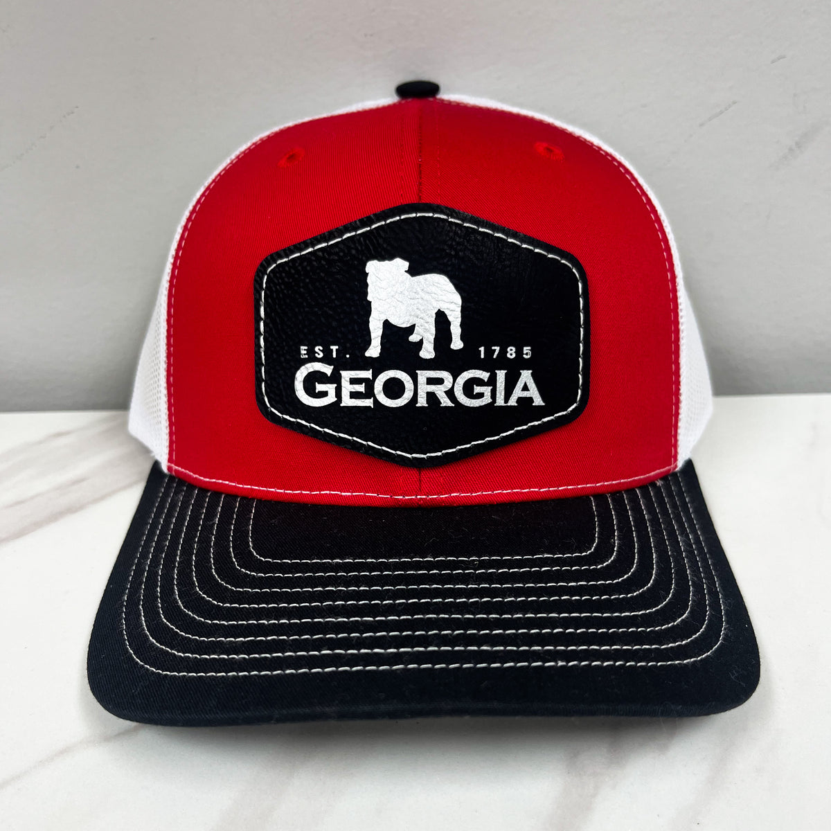 Georgia Bulldogs Leather Patch Hat • UGA Red Black