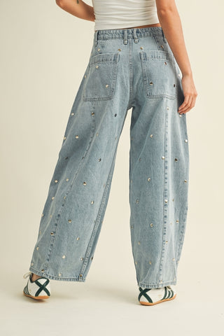 Studded Barrel Denim Pants • Light Denim