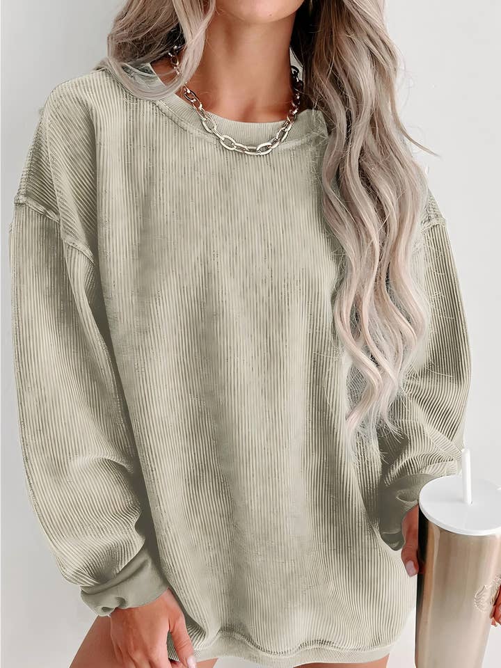 Your Main Squeeze • Ribbed Knit Neck Pullover Sweatshirt • Green