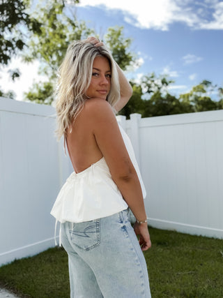 Leila Bubble Hem Halter Top • White