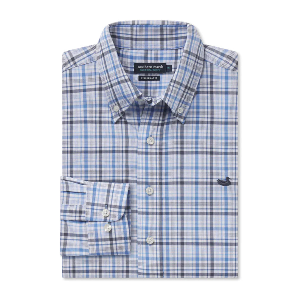 Van Buren Performance Grid Dress Shirt • Navy & French Blue