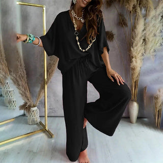 Lazy Oversize Loungewear & Wide Leg Pant Set • Black