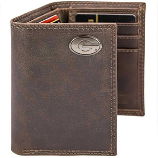 Georgia Bulldogs Men's Collegiate Trifold Leather Wallet • UGA Crazyhorse
