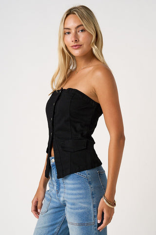 Tatum Split-Hem Button Tube Top • Black