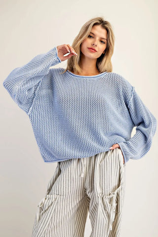 Kennedy Waffle Knit Sweater • Denim Blue