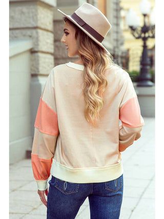 Toasted Talks Patchwork Pullover Sweatshirt • Tan + Peach