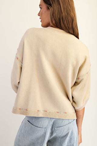 Enzyme Washed Terry Knit Button Down Top • French Vanilla