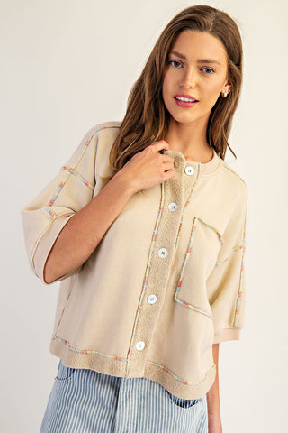 Enzyme Washed Terry Knit Button Down Top • French Vanilla