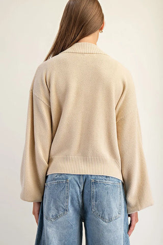 Claire Open-Front Bubble Sleeve Cardigan • Sand