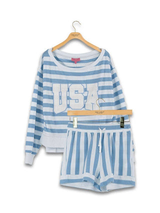 Striped USA Wide Neck Top & Shorts Set