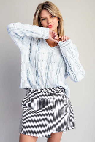 Coralie Texture V-Neck Sweater • Frosted Sky