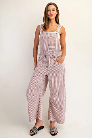 Courtney Striped Barrel-Leg Jumpsuit • Raspberry