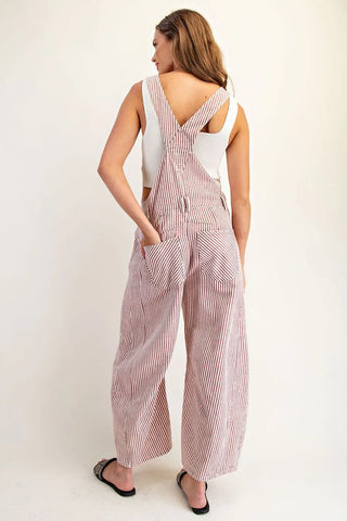 Courtney Striped Barrel-Leg Jumpsuit • Raspberry