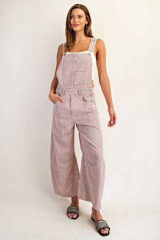 Courtney Striped Barrel-Leg Jumpsuit • Raspberry