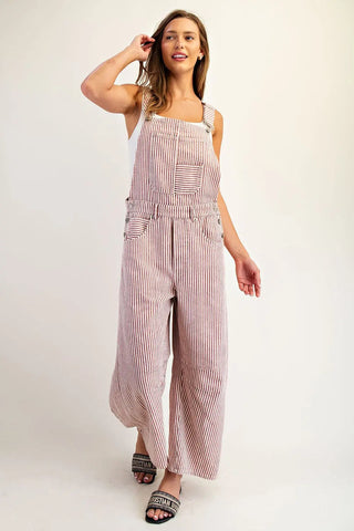 Courtney Striped Barrel-Leg Jumpsuit • Raspberry