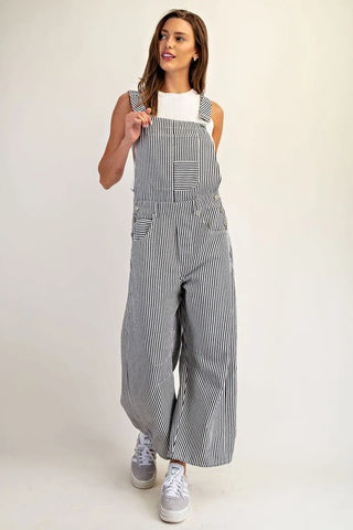 Courtney Striped Barrel-Leg Jumpsuit • Navy