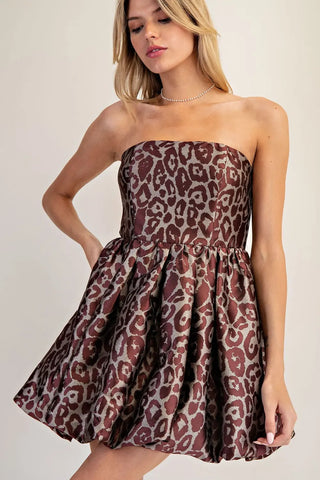 Tatianna Strapless Leopard Bubble Dress • Maroon Rose