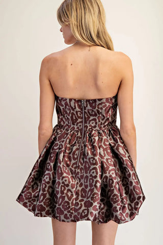 Tatianna Strapless Leopard Bubble Dress • Maroon Rose