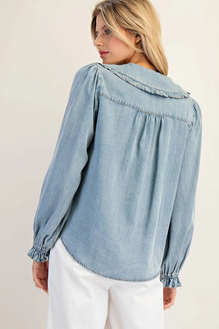 Carter Round Collar Button Down Blouse • Denim
