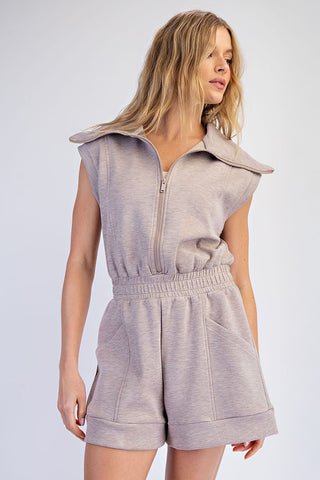Fresh Start Luxe Sleeveless Romper • Heather Beige