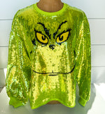 QOS Green Grinch Full Sequin Sweater