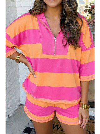 Stripe Me Away Oversized Top and Shorts Set • Pink/Orange