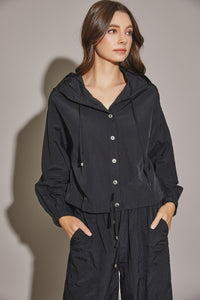 Drawstring Hooded Jacket • Black