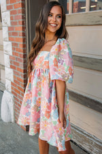 Summer Floral Square Neck Dress • Pink