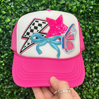 Youth Free Spirit Patch Puff Trucker Hat • Pink