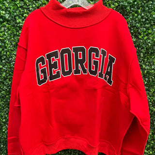 GEORGIA 'Georgia & Ga' Print Reversible Mock Neck Sweater • Red