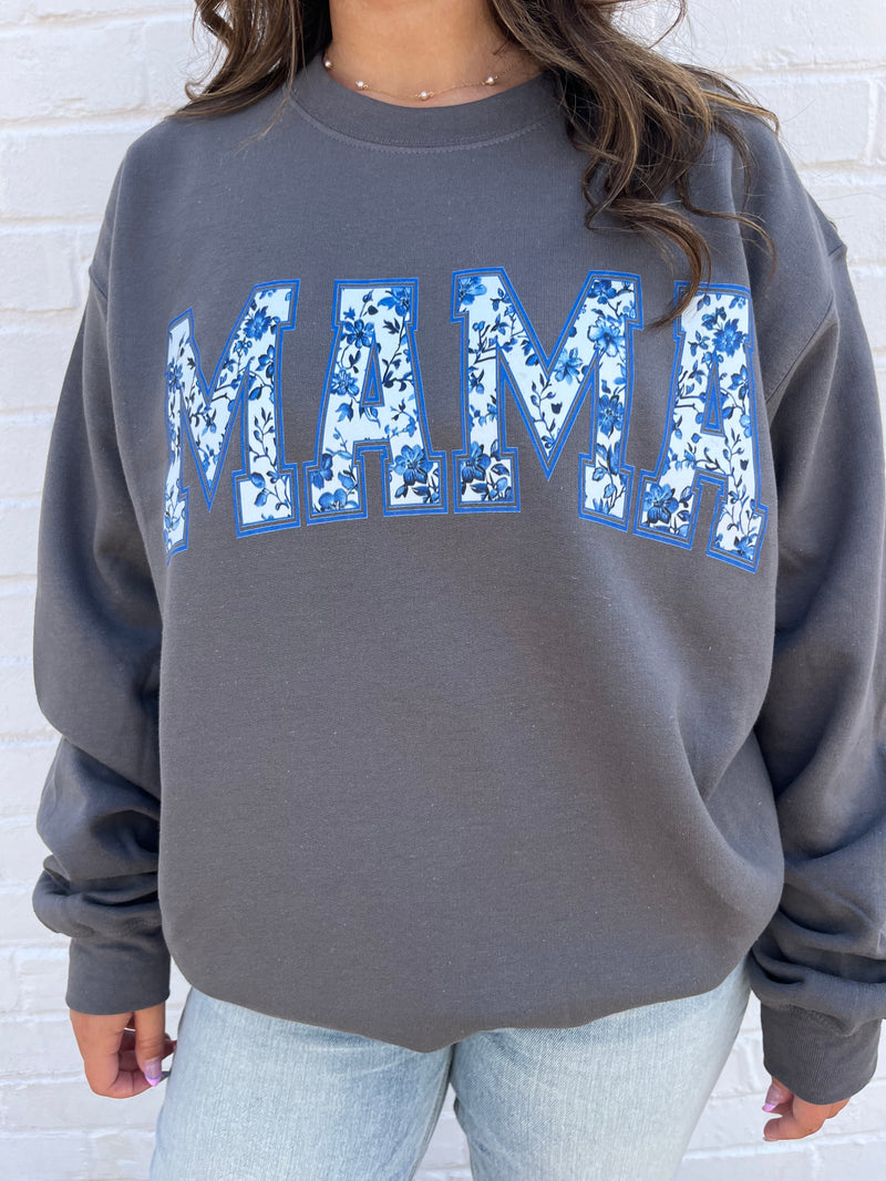 Mama Blue Floral Sweatshirt • Charcoal