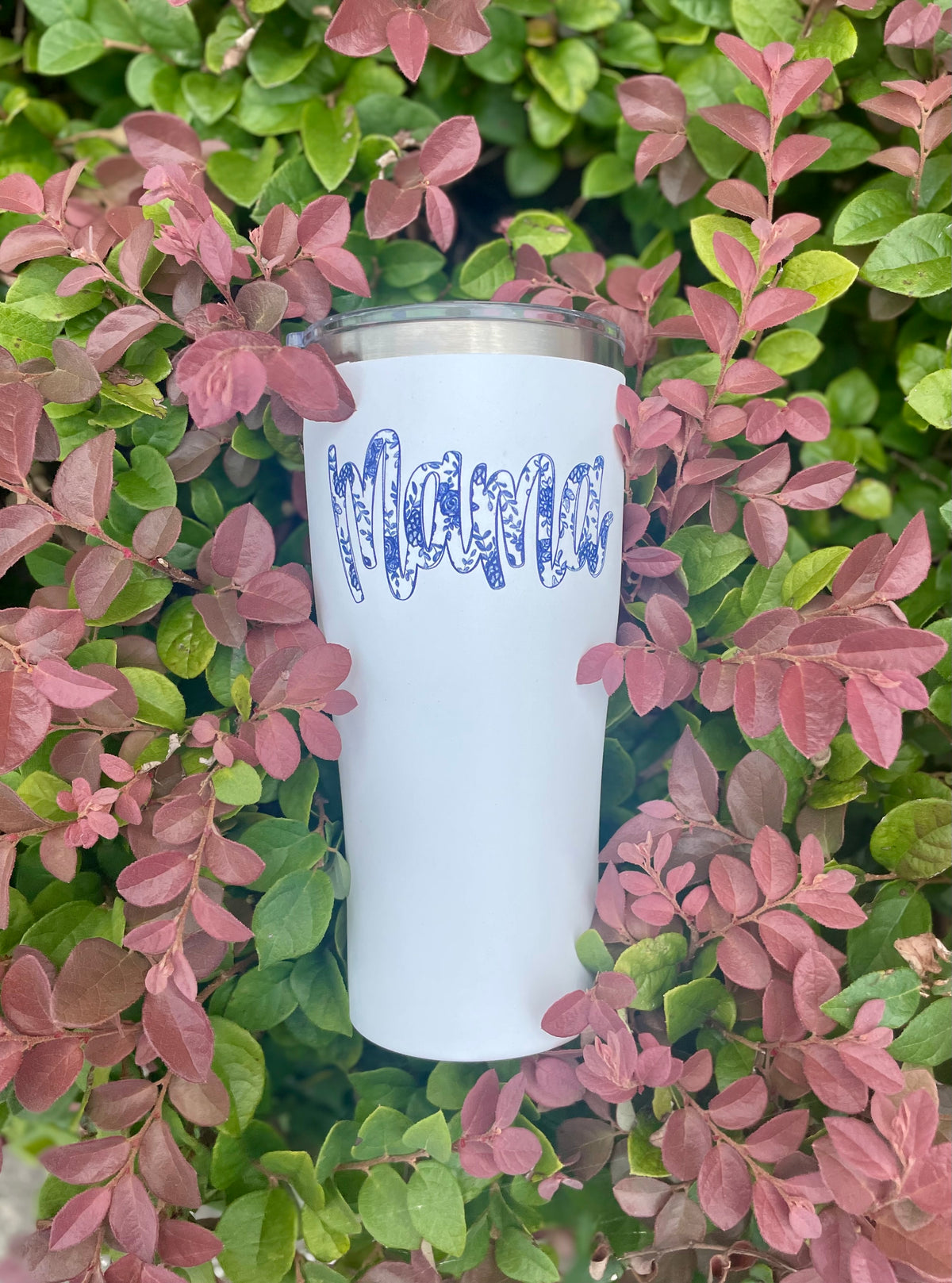 Mama Blue Floral Script 30oz Tumbler