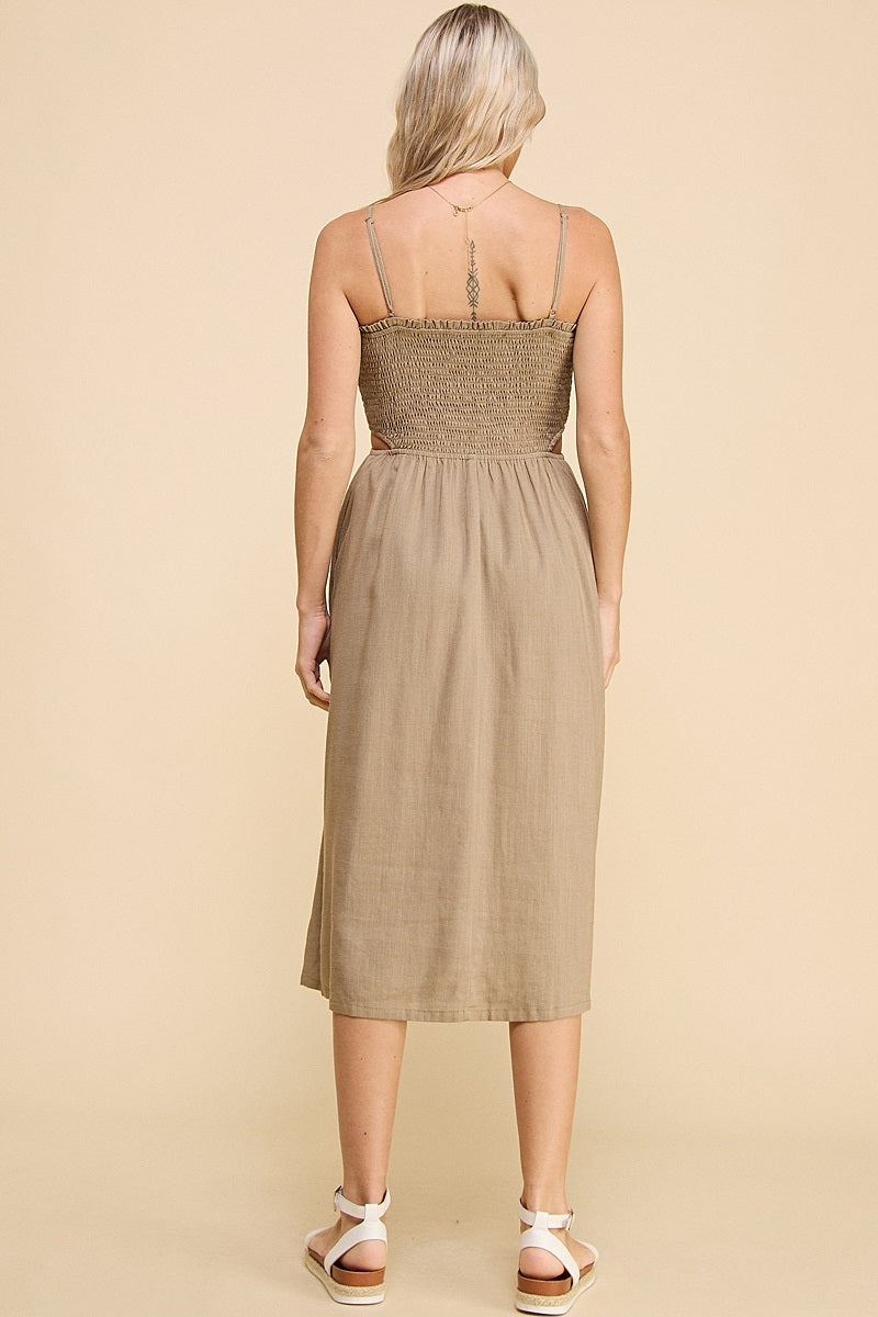 Lolly Linen Smocked Midi Dress • Pebble