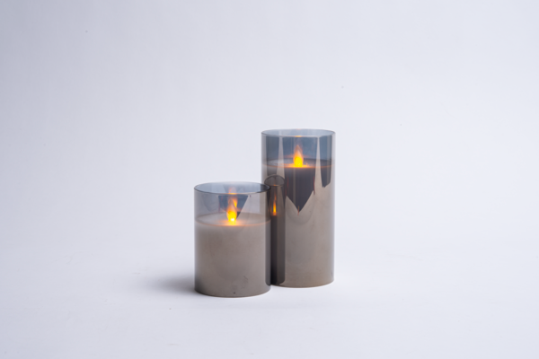 3x4 • Flameless LED Candle in Smoked Grey Glass