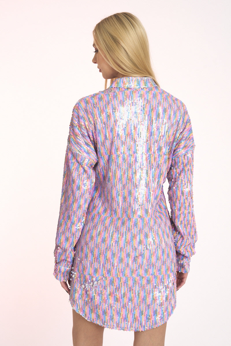 Life Of the Party Sequin Shirt Dress • Multi