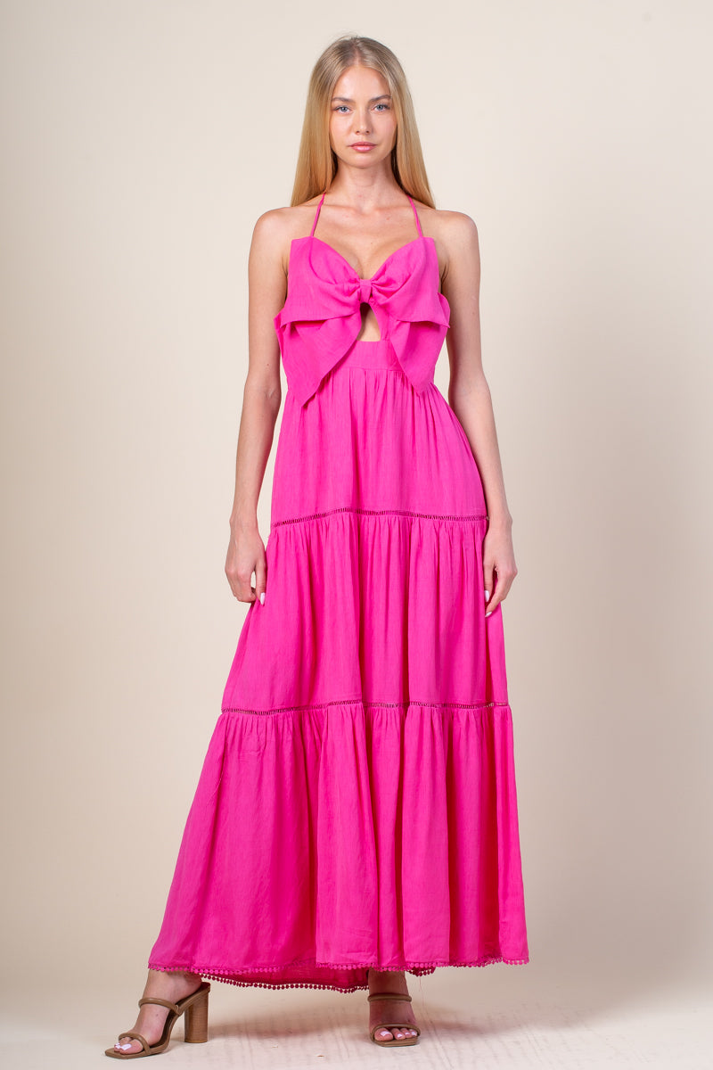 Mikki Halter Tiered Midi Dress • Pink
