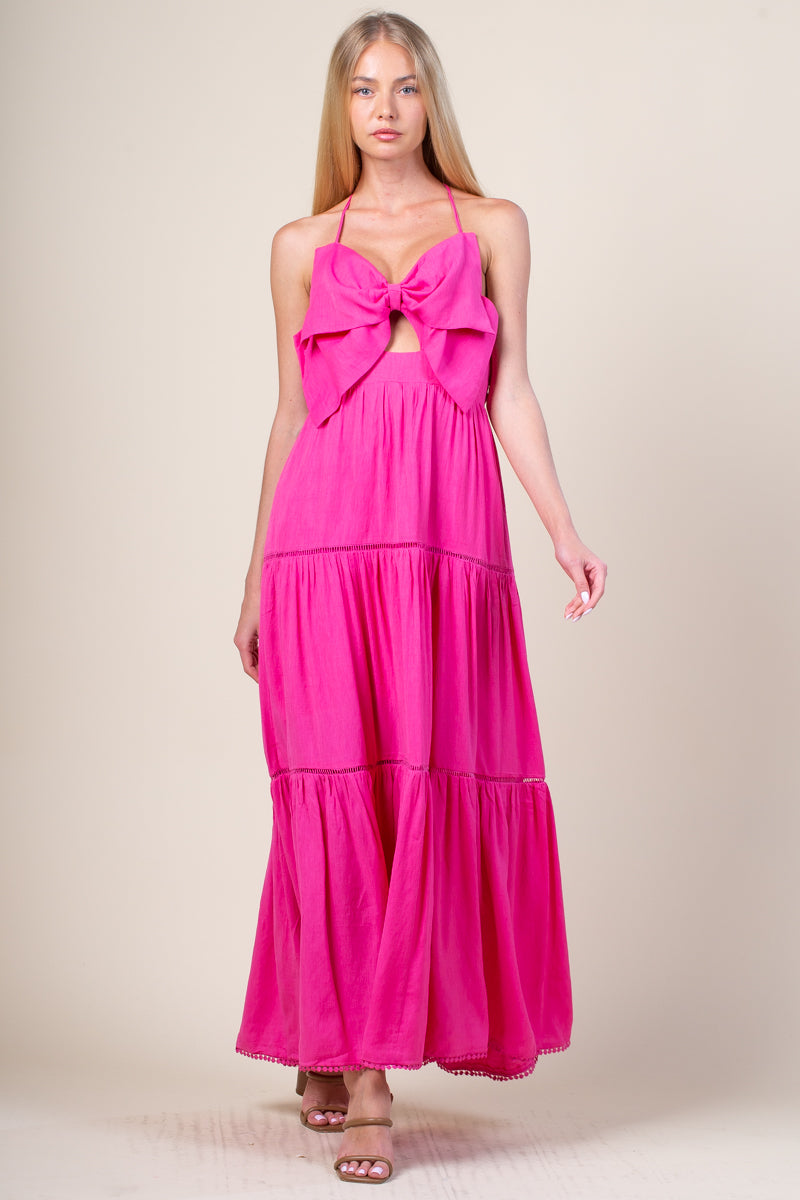 Mikki Halter Tiered Maxi Dress • Pink