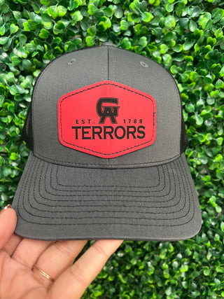 Terrors Leather Patch Hat • Charcoal + Red