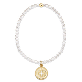 Classic Pearl 3mm Bracelet • Signature Cross Gold Disc