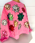 QOS Pink Metallic Present Bow Sweatshirt