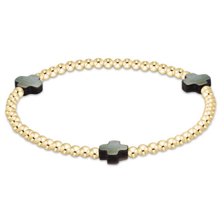 Extends Signature Cross 3mm Gold Bracelet • Mother of Pearl Black Tahitian